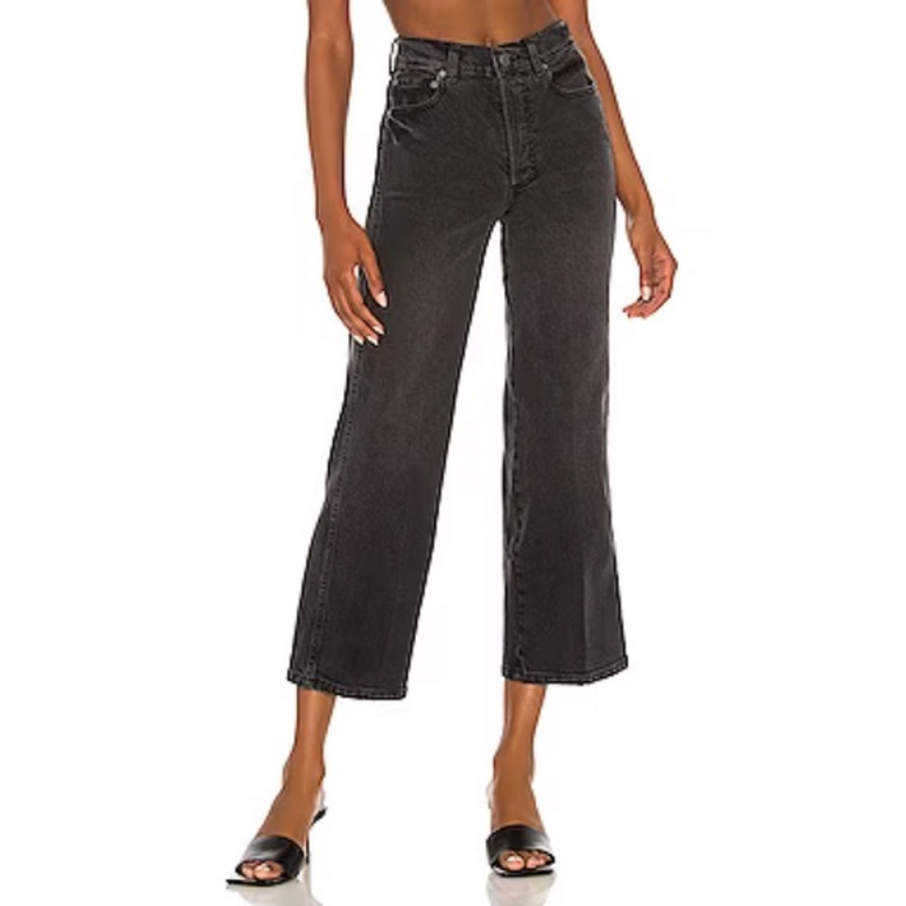 NWT Boyish The Mikey High Rise Crop Wide‎ Leg Moonstruck Washed Black Jeans 30